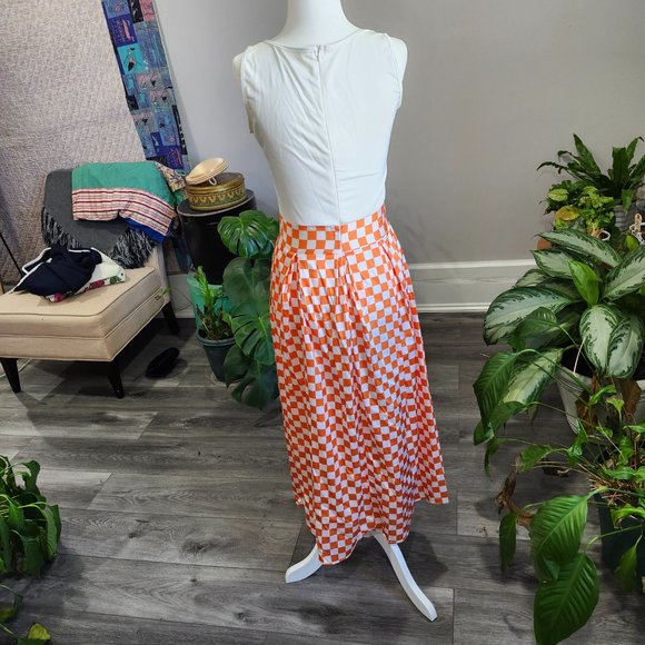 Vintage 1990's Orange & White Check Maxi Dress - Picture 8 of 9
